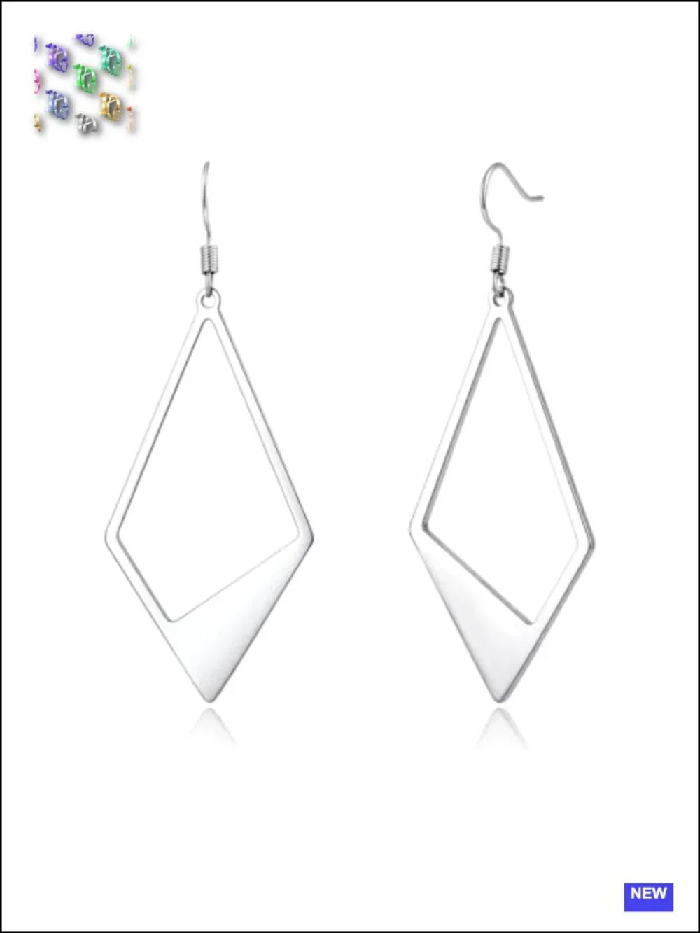 Silver Rhombus Geometric Dangle Drop Earrings Minimalist Statement